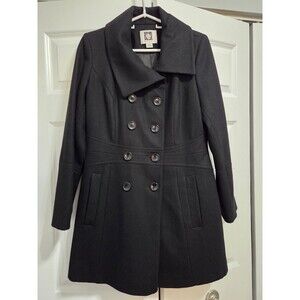 Anne Klein Womens Black Wool Blend Double Breasted Pea Coat Size Small